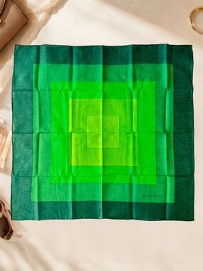 Vintage Yves Saint Laurent Green Geometric Handkerchief Scarf Neckerchief 16x16"